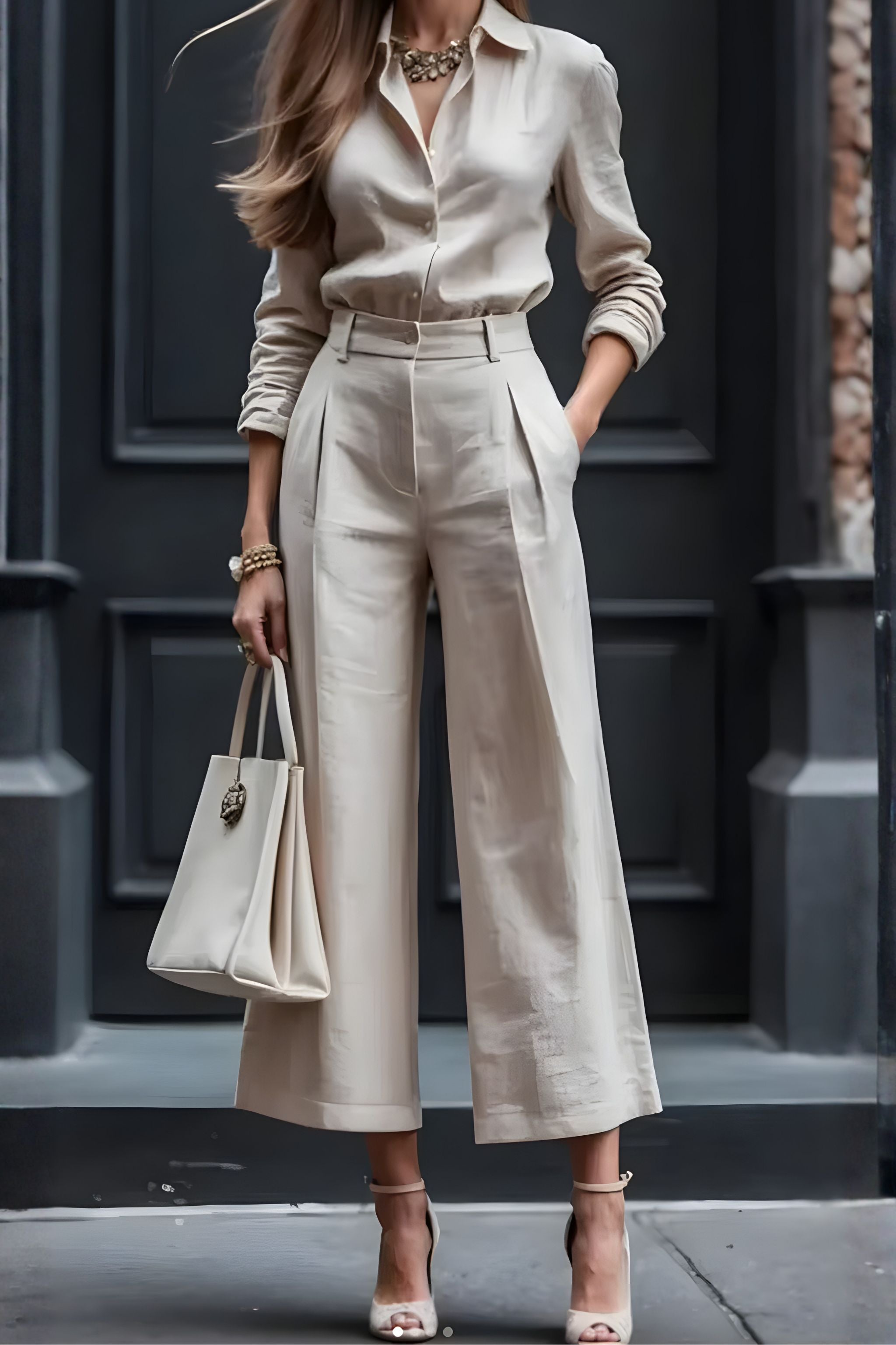 Women’s Light Pink Two Piece Set | Wide Leg Pants & Shirt | Classy Summer Outfit