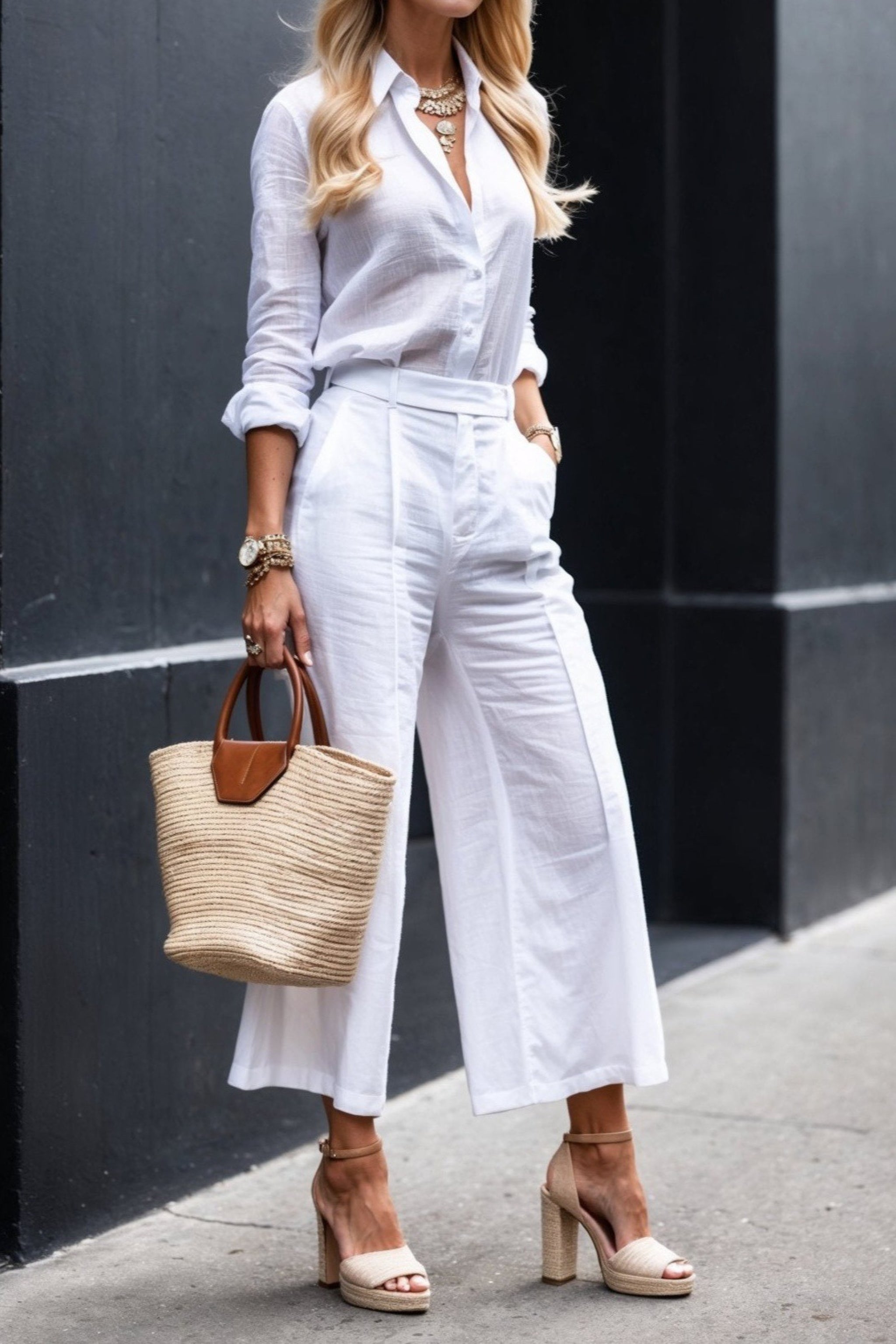 Women’s Light Pink Two Piece Set | Wide Leg Pants & Shirt | Classy Summer Outfit