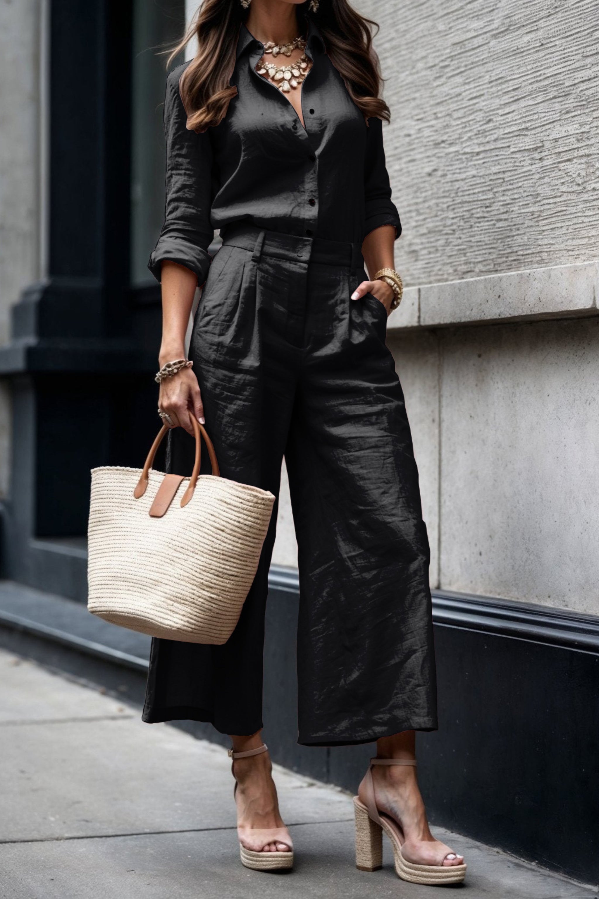 Women’s Light Pink Two Piece Set | Wide Leg Pants & Shirt | Classy Summer Outfit