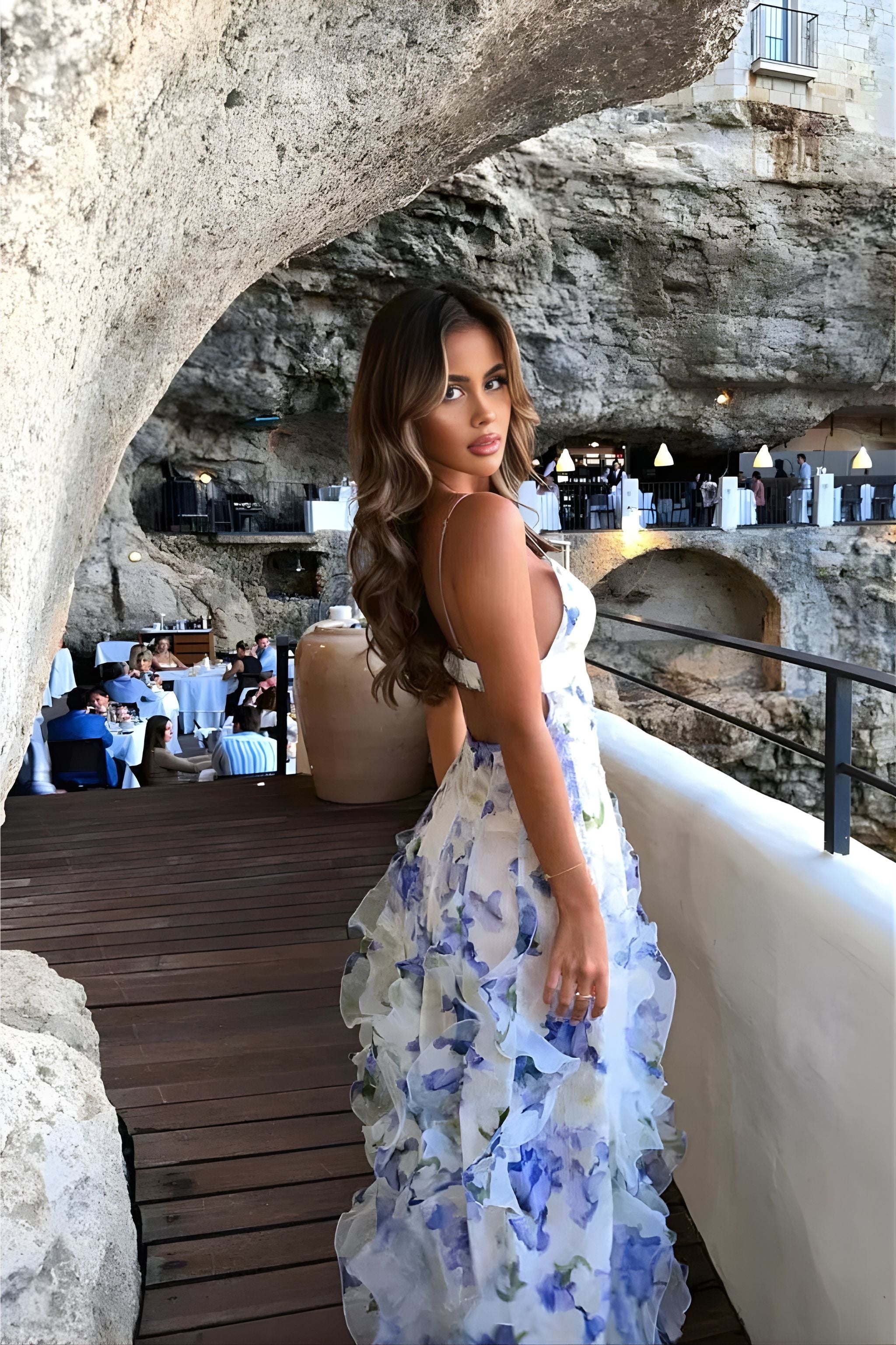 Floral Maxi Dress for Women | Blue and White Ruffled Maxi Dress