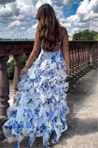 Floral Maxi Dress for Women | Blue and White Ruffled Maxi Dress
