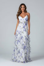 Floral Maxi Dress for Women | Blue and White Ruffled Maxi Dress