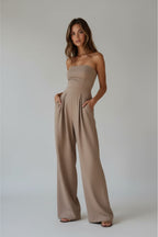 Elegant Strapless Formal Jumpsuit for Women – Wide Leg Jumpsuit | Classy Summer Formal Wear Jumpsuit with Pockets