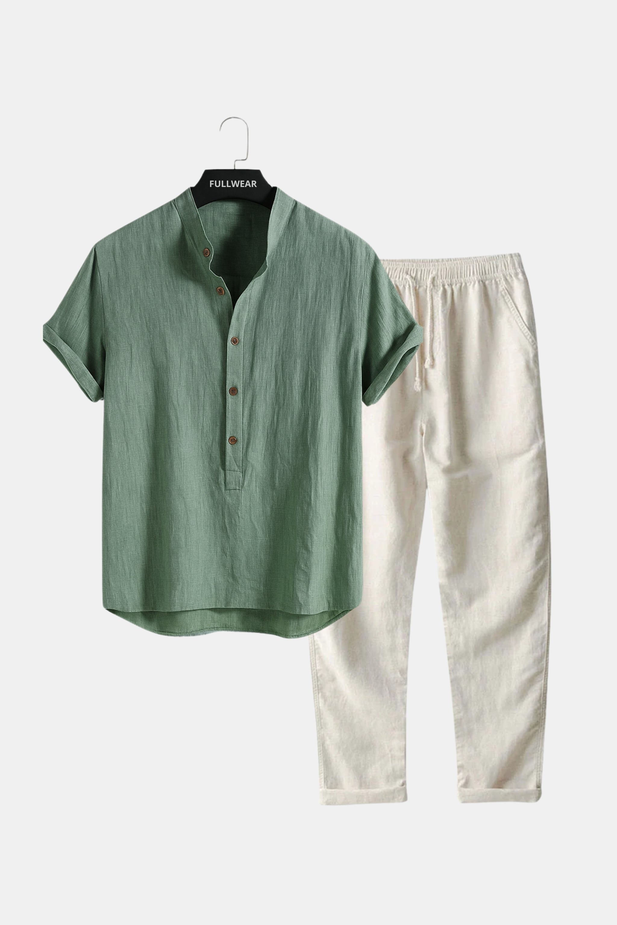 Green Button Up Shirt & Beige Pants Outfit - Men’s Summer Clothes Set | Men’s Beach Outfit