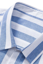 Blue and White Striped Shirt with White Pants | Summer Outfit Men | Men’s Beach Outfit