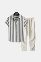 Blue and White Striped Shirt with White Pants | Summer Outfit Men | Men’s Beach Outfit