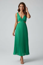 Wedding Guest Midi Dress – Elegant Pleated Cut Out Bridesmaid Dress | Formal Summer Wedding Outfit