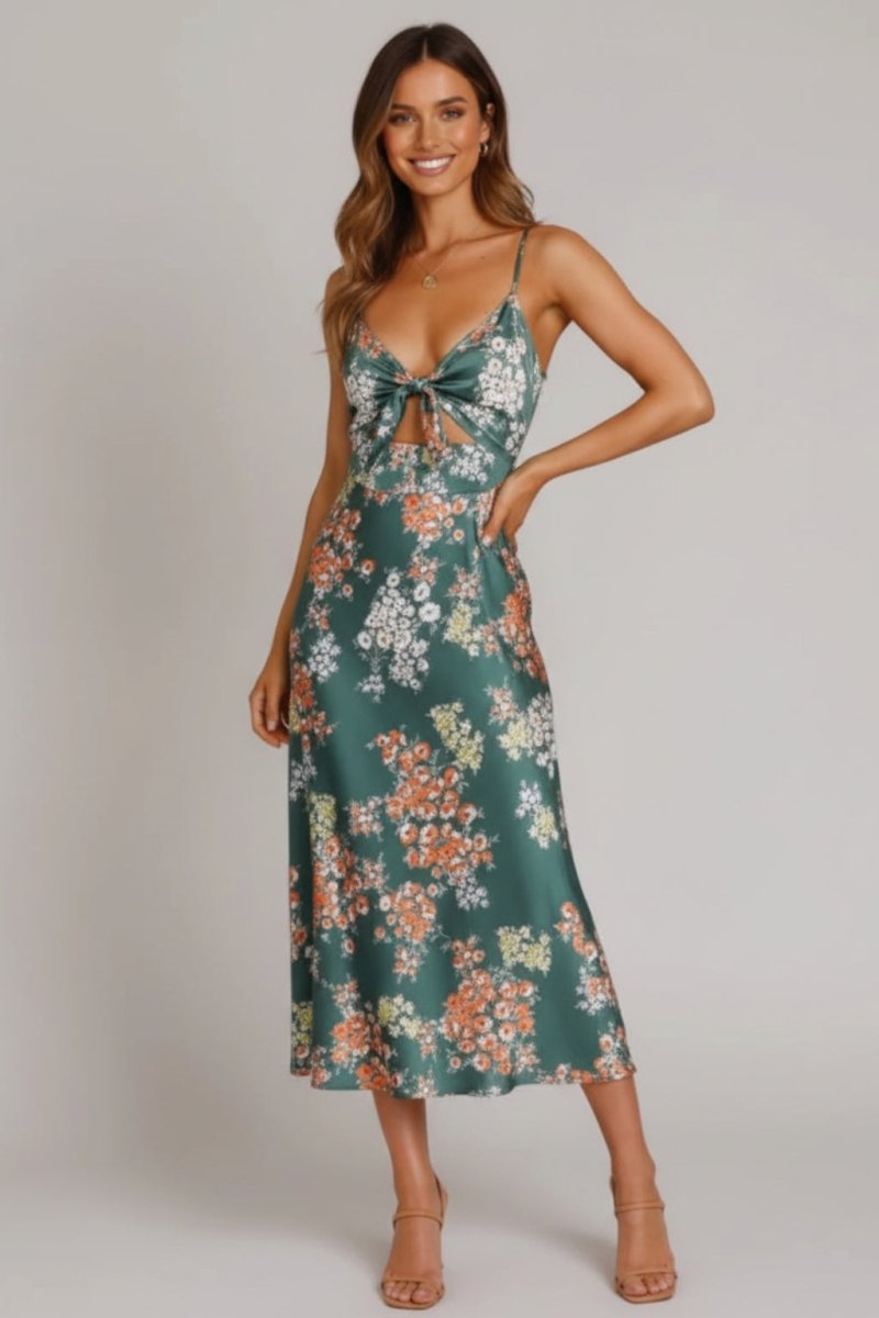 Alexis - Women’s Stylish Floral Tie Front Dress - Fullwear