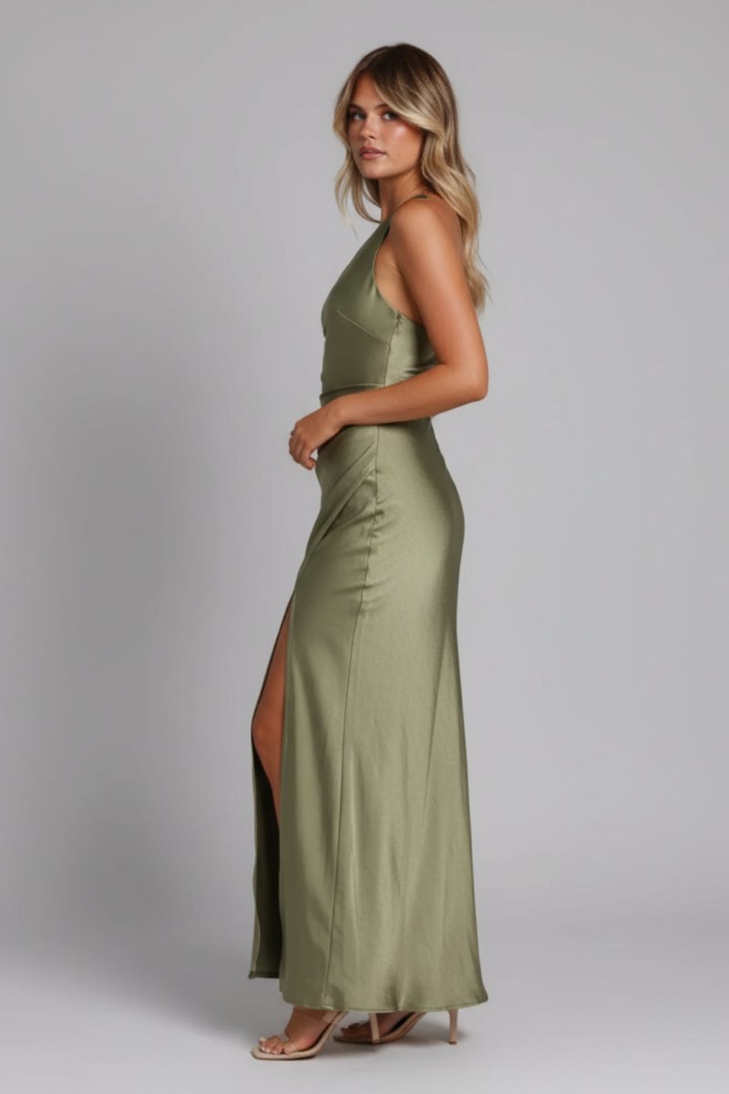 Alice | Women’s One Shoulder Satin Maxi Dress - Fullwear