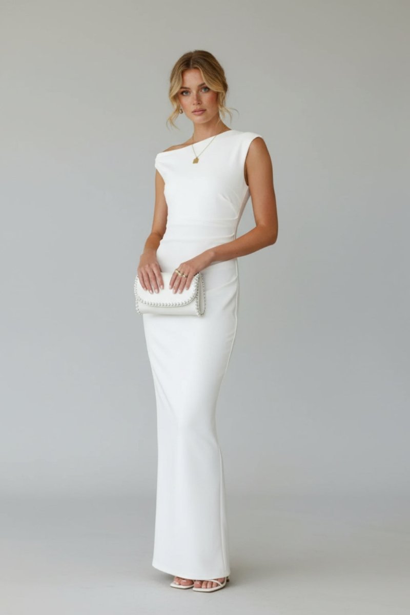 Alicia | Women’s Off Shoulder Fitted Maxi Dress - Fullwear