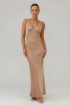 Amelia | Women’s V - Neck Satin Maxi Dress - Fullwear