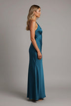 Amelia | Women’s V - Neck Satin Maxi Dress - Fullwear