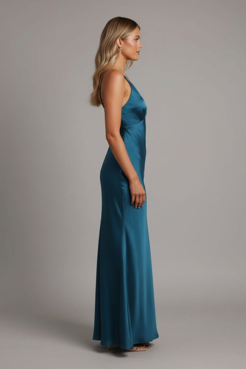 Amelia | Women’s V - Neck Satin Maxi Dress - Fullwear