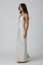 Amelia | Women’s V - Neck Satin Maxi Dress - Fullwear