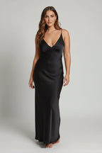 Amelia | Women’s V - Neck Satin Maxi Dress - Fullwear