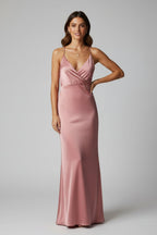 Amelia | Women’s V - Neck Satin Maxi Dress - Fullwear
