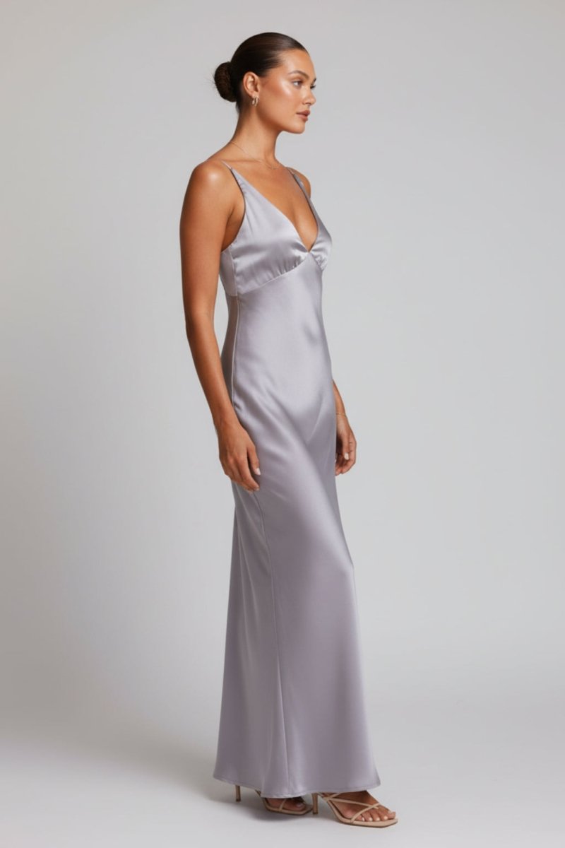 Amelia | Women’s V - Neck Satin Maxi Dress - Fullwear
