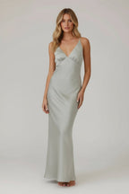 Amelia | Women’s V - Neck Satin Maxi Dress - Fullwear