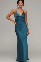 Amelia | Women’s V - Neck Satin Maxi Dress - Fullwear