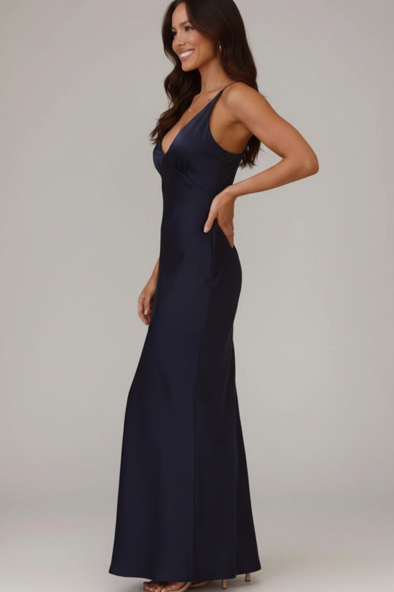 Amelia | Women’s V - Neck Satin Maxi Dress - Fullwear