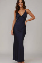 Amelia | Women’s V - Neck Satin Maxi Dress - Fullwear