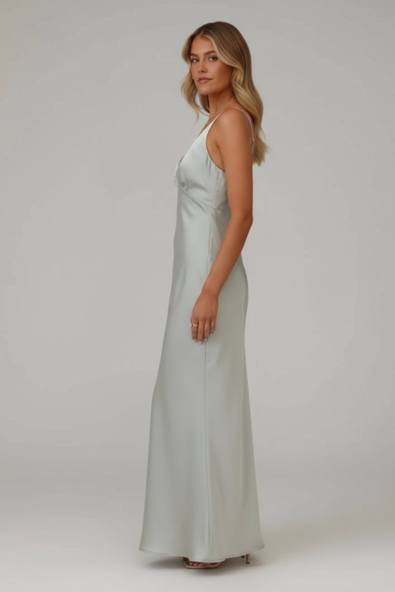 Amelia | Women’s V - Neck Satin Maxi Dress - Fullwear