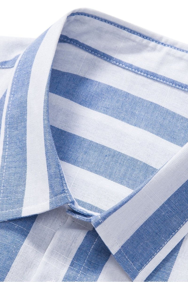Blue and White Striped Shirt with White Pants | Summer Outfit Men | Men’s Beach Outfit - Fullwear