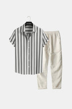 Blue and White Striped Shirt with White Pants | Summer Outfit Men | Men’s Beach Outfit - Fullwear