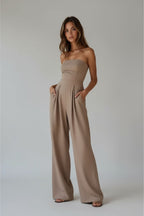 Elegant Strapless Formal Jumpsuit for Women – Wide Leg Jumpsuit | Classy Summer Formal Wear Jumpsuit with Pockets - Fullwear