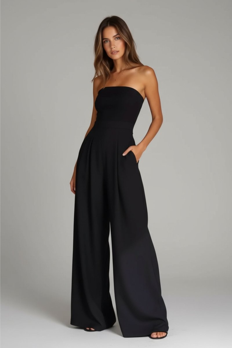 Elegant Strapless Formal Jumpsuit for Women – Wide Leg Jumpsuit | Classy Summer Formal Wear Jumpsuit with Pockets - Fullwear