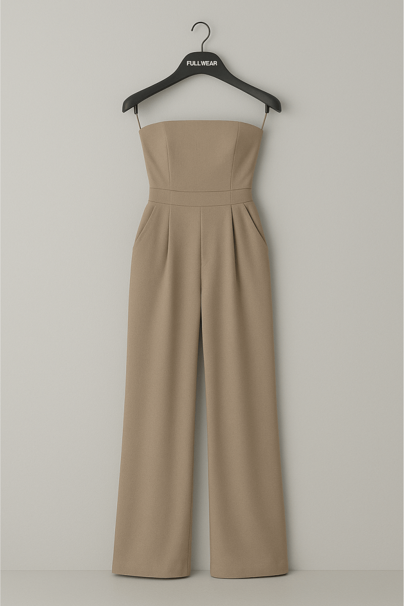 Elegant Strapless Formal Jumpsuit for Women – Wide Leg Jumpsuit | Classy Summer Formal Wear Jumpsuit with Pockets - Fullwear