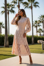 Eliana - Women’s High Neck Lace Style Midi Dress - Fullwear