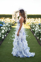 Floral Maxi Dress for Women | Blue and White Ruffled Maxi Dress - Fullwear