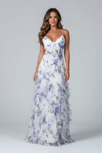 Floral Maxi Dress for Women | Blue and White Ruffled Maxi Dress - Fullwear