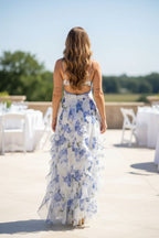 Floral Maxi Dress for Women | Blue and White Ruffled Maxi Dress - Fullwear