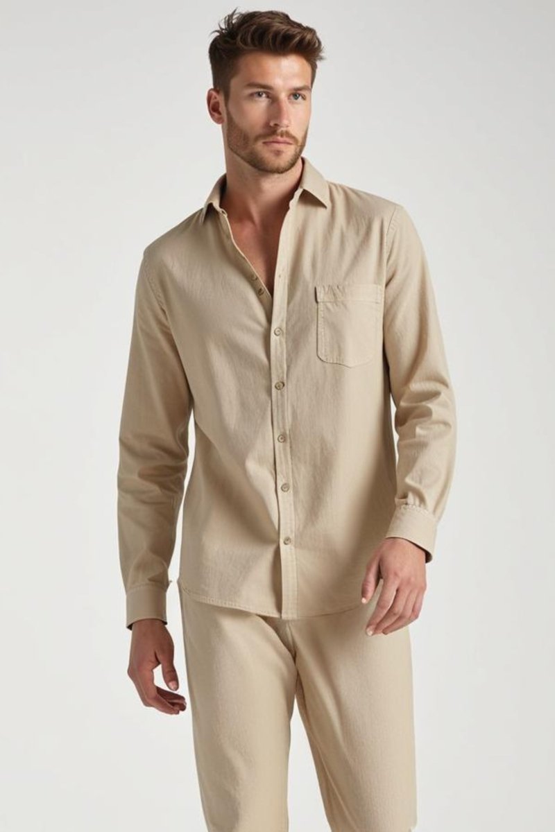 Men’s Linen Shirt | Natural Linen, Breathable Long Sleeve Summer Shirt - Fullwear