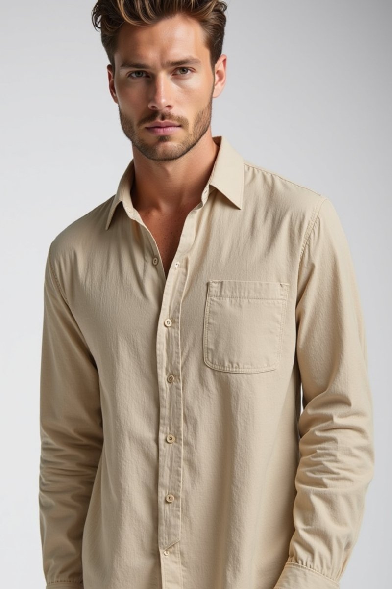 Men’s Linen Shirt | Natural Linen, Breathable Long Sleeve Summer Shirt - Fullwear