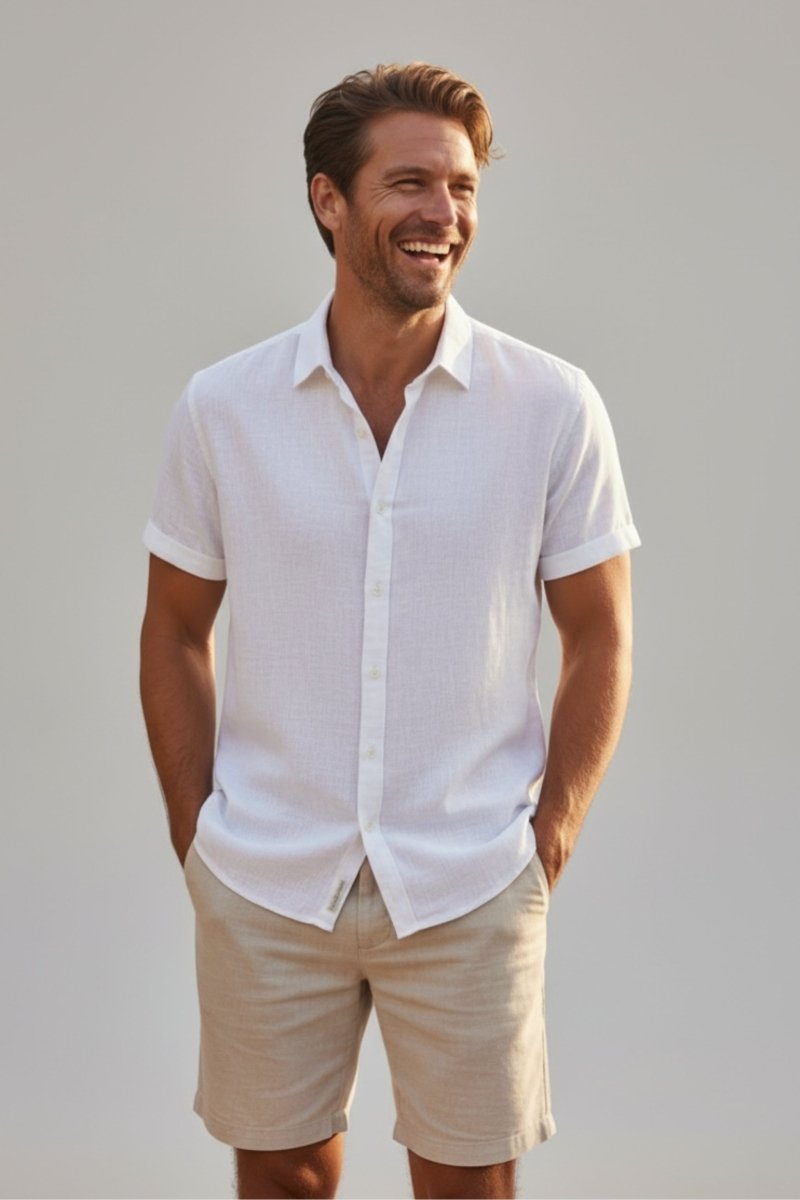 Mens Short Sleeve Button Up Shirt | Casual Summer Beach Shirt - Fullwear