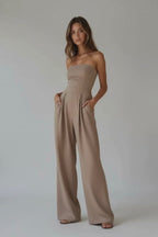 Elegant Strapless Formal Jumpsuit for Women – Wide Leg Jumpsuit | Classy Summer Formal Wear Jumpsuit with Pockets
