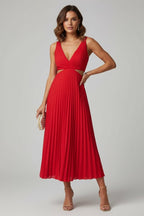 Wedding Guest Midi Dress – Elegant Pleated Cut Out Bridesmaid Dress | Formal Summer Wedding Outfit - Fullwear