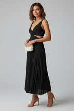 Wedding Guest Midi Dress – Elegant Pleated Cut Out Bridesmaid Dress | Formal Summer Wedding Outfit - Fullwear