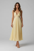 Wedding Guest Midi Dress – Elegant Pleated Cut Out Bridesmaid Dress | Formal Summer Wedding Outfit - Fullwear