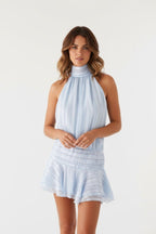 Women’s Halter Backless Mini Dress | Pleated Waist Party Outfit - Fullwear