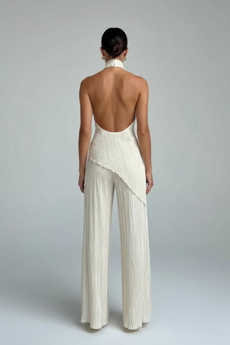 Women’s Halter Backless Wide Leg Jumpsuit | Elegant Evening Party Outfit - Fullwear