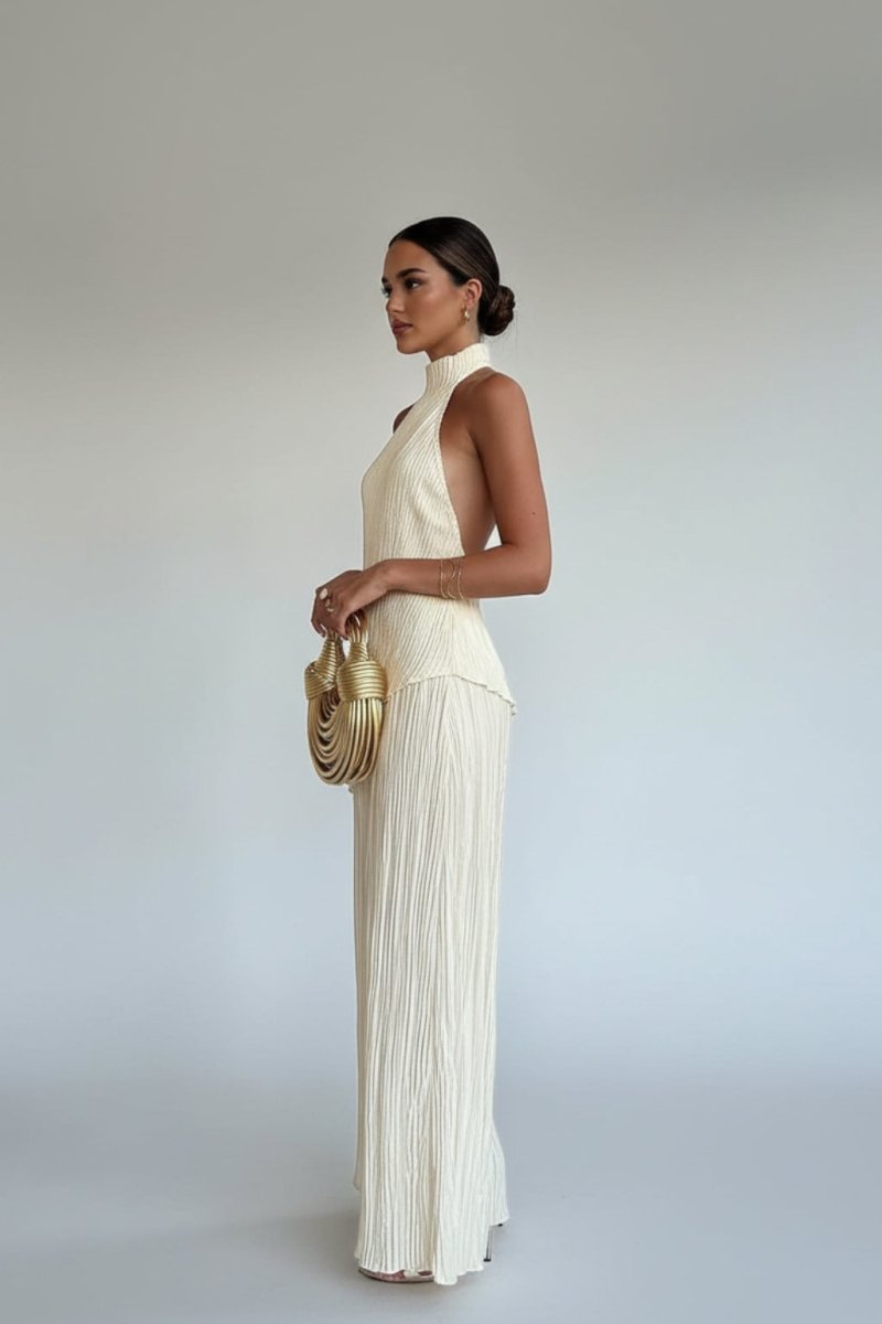 Women’s Halter Backless Wide Leg Jumpsuit | Elegant Evening Party Outfit - Fullwear