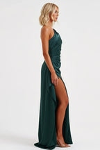Women’s One - Shoulder Maxi Dress | Ruched Evening Gown with High Slit - Fullwear