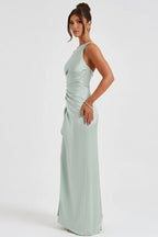 Women’s One - Shoulder Maxi Dress | Ruched Evening Gown with High Slit - Fullwear