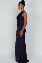 Women’s One - Shoulder Maxi Dress | Ruched Evening Gown with High Slit - Fullwear