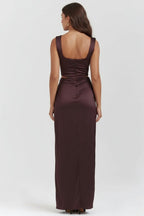 Women’s Sleeveless Maxi Dress | Square Neck Evening Gown with Side Cut - Out and Slit - Fullwear
