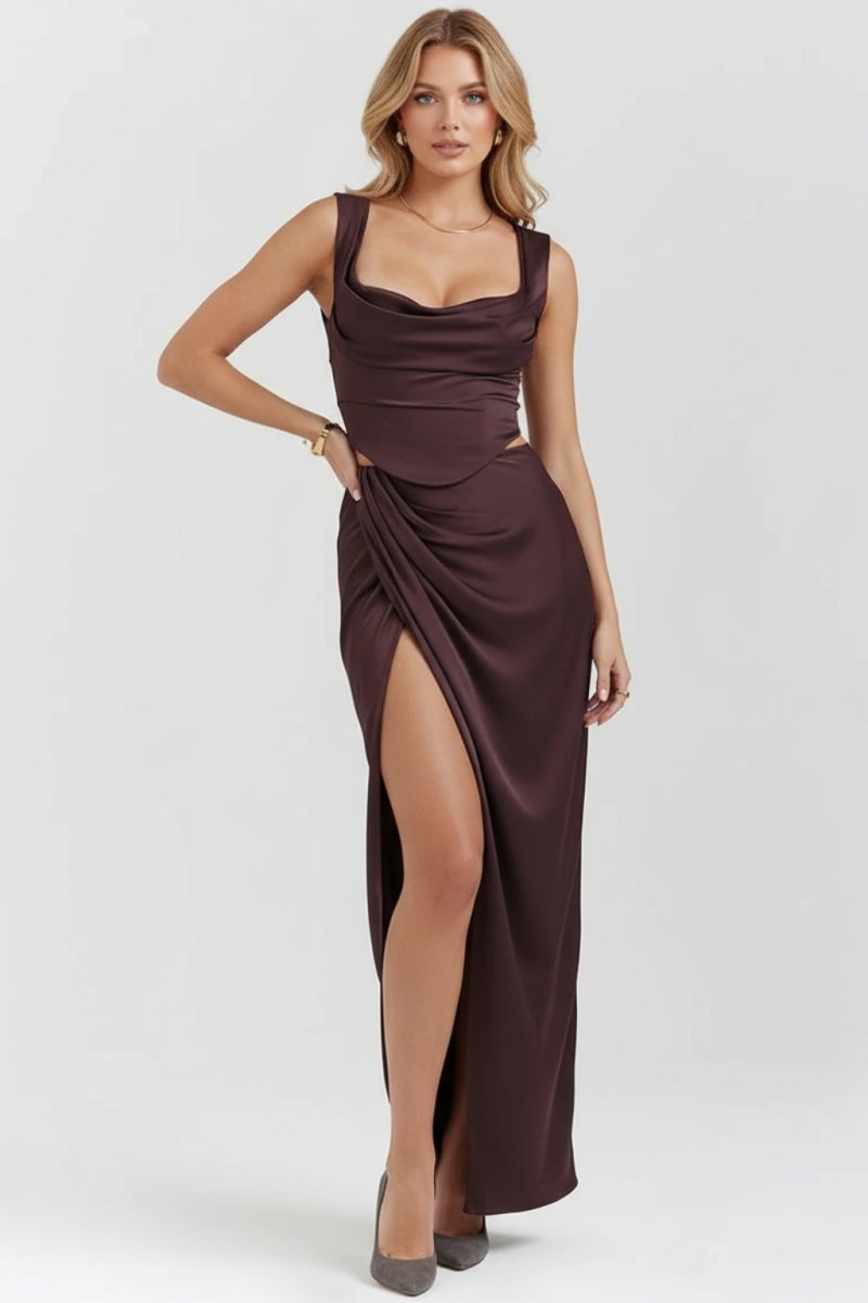 Women’s Sleeveless Maxi Dress | Square Neck Evening Gown with Side Cut - Out and Slit - Fullwear